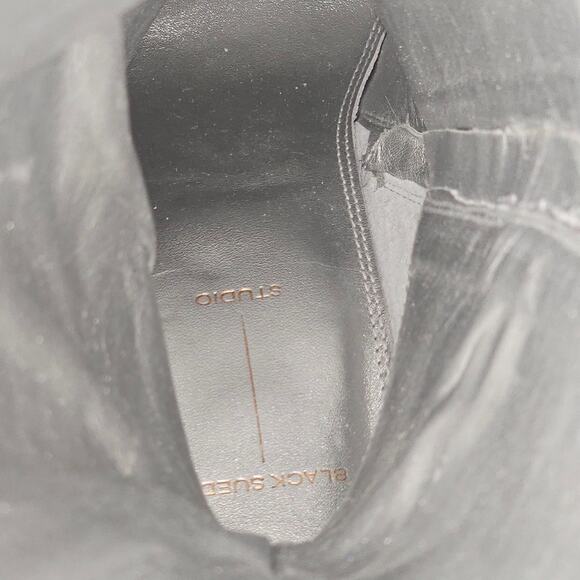 Black Suede Studio Tory Knee High Boot EU 38 Metallic Silver Croc Embossed Heel - Picture 13 of 16